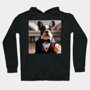 French bulldog wearing tuxedo and bow tie with pink rose Hoodie